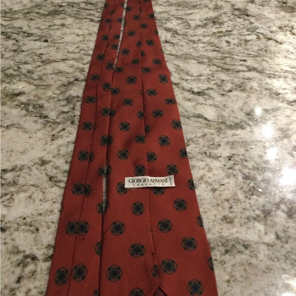 Giorgio Armani Burnt Orange Floral Medallion Silk Tie